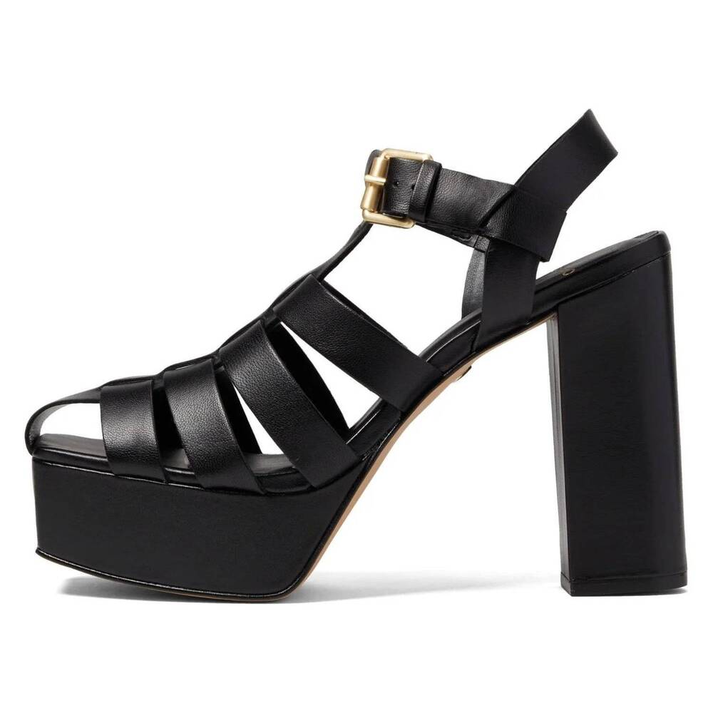 NEW CARRANO women's thea leather platform sandal in black